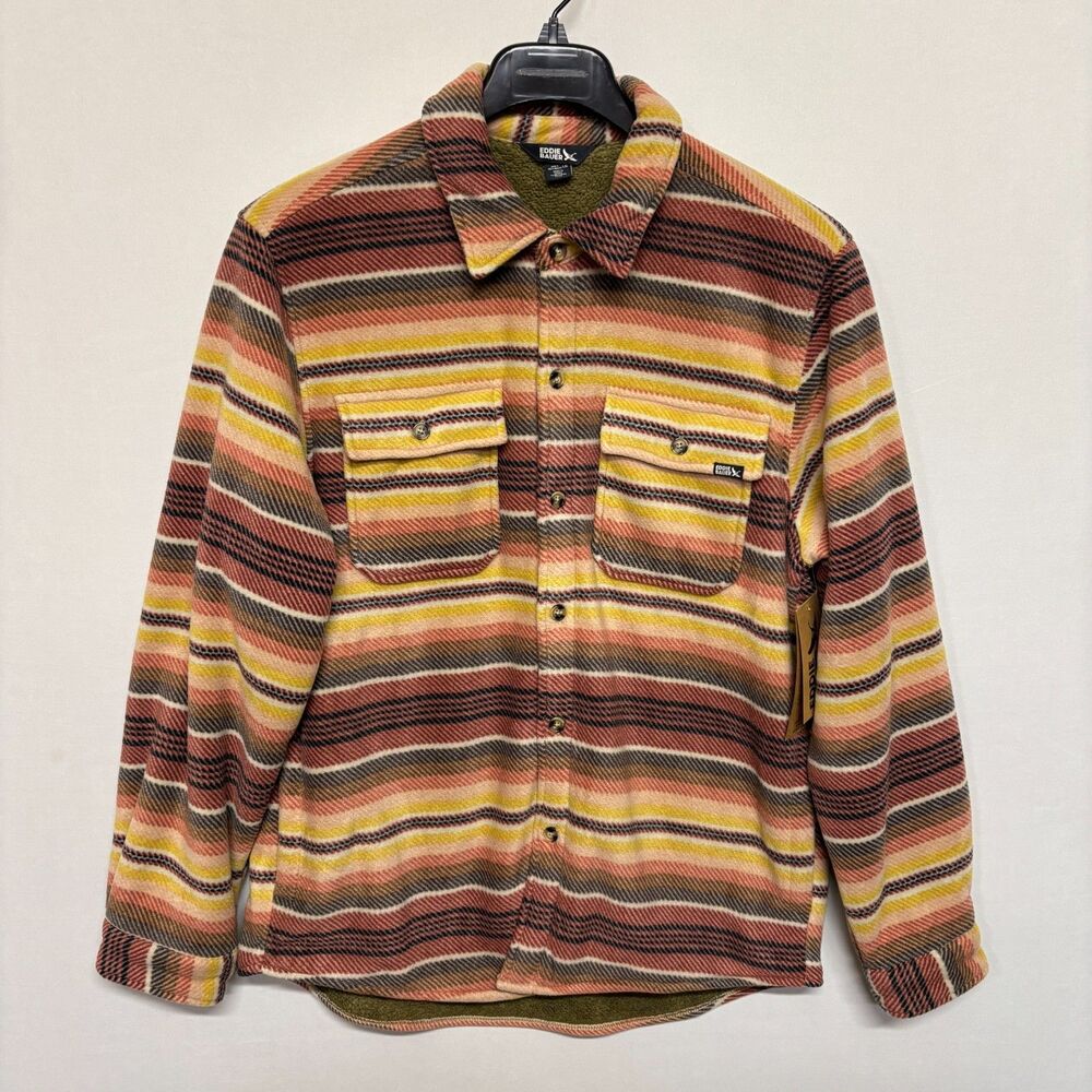 Eddie Bauer Men Large Sherpa Fleece Lined Sparrow Shirt Jacket Shacket D140 -21